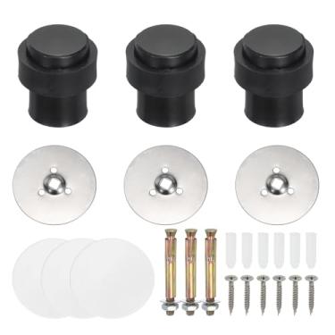 Imagem de PATIKIL 3 conjuntos de batentes de porta redondos, batente de porta de aço inoxidável de 46 mm, cunha de cunha, cilindro de metal autoadesivo com parafuso para parte inferior do piso da porta dentro