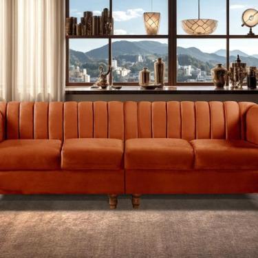 Imagem de Sofá 4 Lugares Decoração Retrô Clássico Realeza Chesterfield Terracota