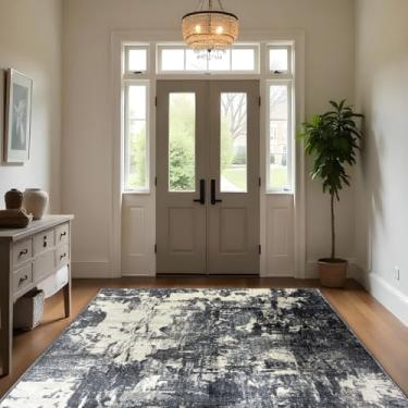 Imagem de 1 Tapete Entrada Porta Hall Grande Belga Es Mo 140 x 200 Vr (D7Mod Cinza Azul Bege Preto Marfim - Moderno Manchado Abstrato)