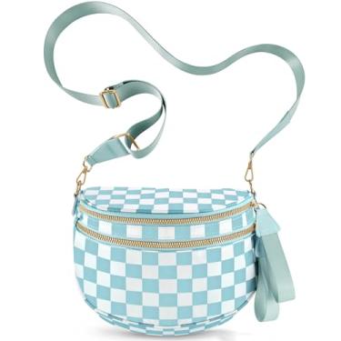 Imagem de NEWROGENG Bolsas transversais quadriculadas para mulheres, bolsas grandes de nylon plus size, pochete com alça de cinto para mulheres e viagens, Xadrez azul claro, Xadrez