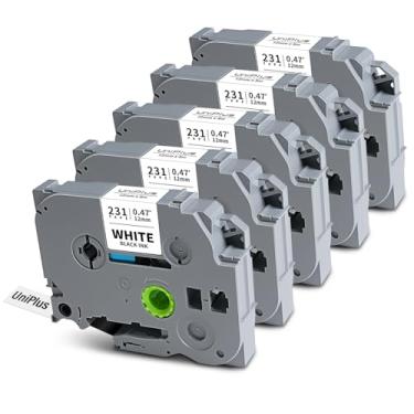 Imagem de UniPlus Fita branca laminada de 12 mm 0,47 TZe-231 TZe231 para Brother Tze Tz Fita preta sobre branco compatível com Brother P Touch Label Maker PT-D210 PT-H110 PT-D220 PT-D400, pacote com 5
