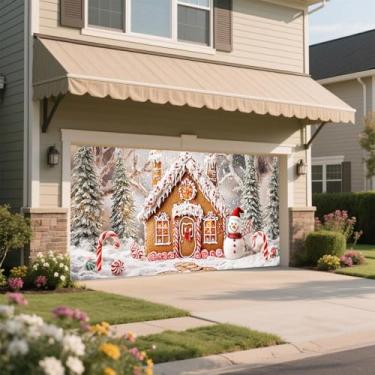 Imagem de Decoração de porta de garagem de Natal com desenho animado de 13 x 1,6 m, faixa de porta de garagem de pão de gengibre, grande, inverno, neve, fundo de fotografia de Natal, adereços de parede ao ar
