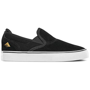 Imagem de Emerica Boy's Wino G6 Slip-ON Tênis de skate juvenil, preto/branco/dourado, 10c médio EUA criança grande, Preto/branco/dourado, 10 Narrow Big Kid