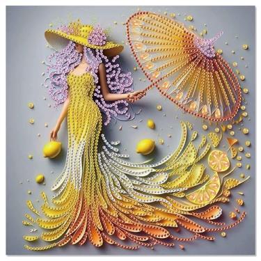 Imagem de Kits de arte de diamante de formato especial para adultos, pintura de diamante faça você mesmo 5D, dama de limão com guarda-chuva, arte de pedras de strass de cristal para iniciantes, decoração de