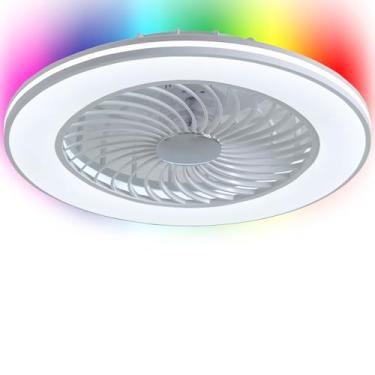 Imagem de Briwind Ventiladores de teto de perfil baixo com luzes, ventilador de teto de montagem embutida moderno com gaiola de 61 cm com luz LED, acabamento da caixa branca, luz traseira RGB