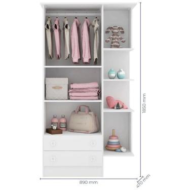 Imagem de Quarto de Bebê Qmovi Doce Sonho 2 Portas 5 Gavetas Com Berço, Guardaroupa, Cômoda e Módulo Infantil 
