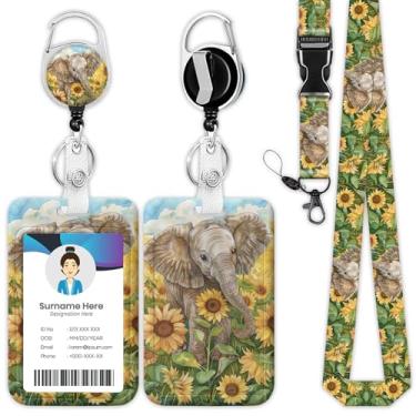 Imagem de Cordão retrátil para crachá de elefante de girassol, suporte de crachá de identidade, clipes retráteis para médico, enfermeira, professor, escritório, estudante