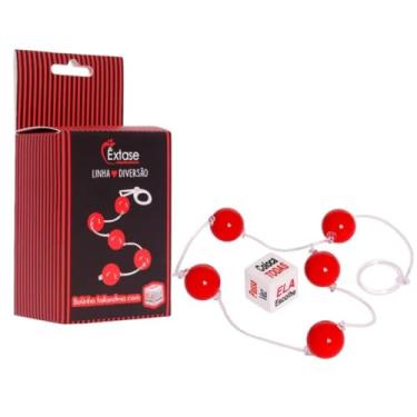 Imagem de Bolinha Tailandesa M Com Dado Linha Diversão Cordão Pélvico com 5 Esferas e Dado Sensual BTD013 (VERMELHO)