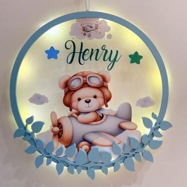 Imagem de Porta Maternidade Ursinho Aviador 2 Acrílico e Espelho Led