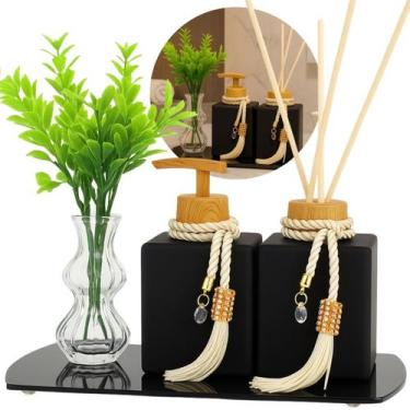 Imagem de Kit Lavabo Luxo Cubo Preto Fosco 250ml C/ Bandeja Saboneteira Difusor 