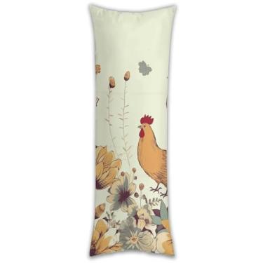 Imagem de Capa de travesseiro de galinha voando borboletas entre flores ultra macia respirável longa fronha 137.2 cm x 50.8 cm fronha de cama decorativa com zíper oculto capas de almofada para sofá de quarto