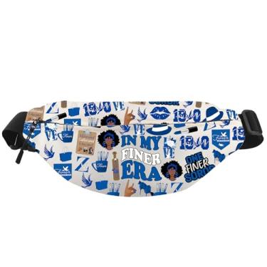 Imagem de WCGXKO Sorority Gift In My Finer Era Royal Blue & White Finer Sisterhood Sorority Life Canvas Zipper Bolsa de cintura transversal, Pacote mais fino, Casual