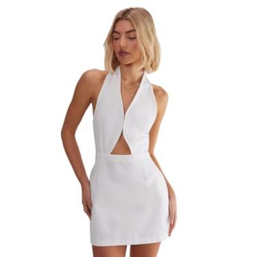 Imagem de NASTY GAL Minivestido feminino jeans com gola redonda, Branco, 40