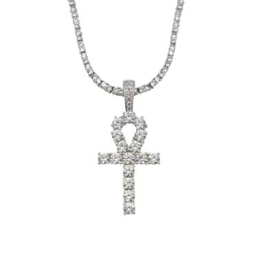 Imagem de GLD Colar de cruz para homens e mulheres - Pingente de cruz Ankh com corrente de tênis de diamante banhado a ouro branco de 40,6-55,88 cm 2 mm - 5 mm - Projetado em Miami - Feito para durar, 16