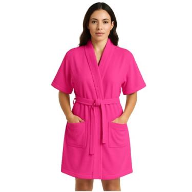 Imagem de Roupão De Banho Atoalhado Colorido 100% Algodão Spa luxo Premium Ajustável Manga Curta (PINK)