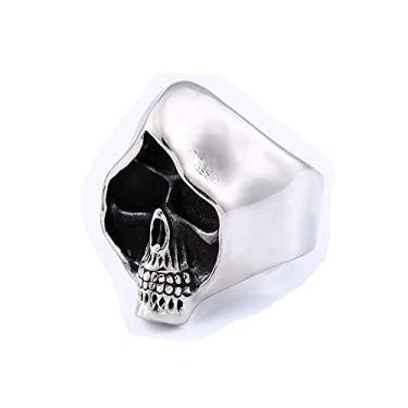 Imagem de ZMY Home Anel de aço inoxidável genuíno para homens, moda punk motociclista caveira anéis, Metal