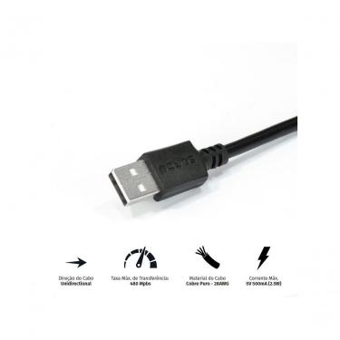 Imagem de Cabo Extensor Usb A 2.0 Macho Para Usb A 2.0 Femea 28awg Puro Cobre 1 Metro - Puamf2-1