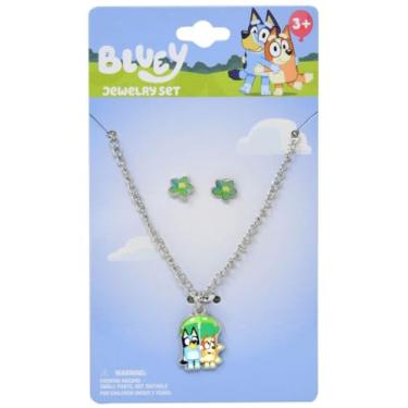 Imagem de HER Conjunto de joias Bluey And Bingo para crianças, colar com pingente de personagem com brincos de flor, idades a partir de 3 anos