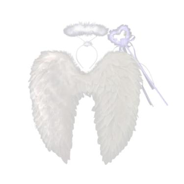 Imagem de LCSVCCXA Asas de Anjo de Penas E Auréola Fantasia Adulto Infantil Adereços Decoração Asas de Fada, Branco 45cmx45cm