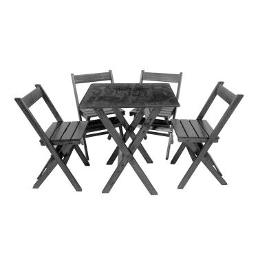 Imagem de Conjunto Mesa 60x60 + 4 Cadeiras Jogo Dobravel em Madeira Preto / Liso