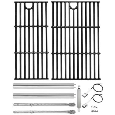 Imagem de Grelhas de ferro fundido e kit de peças de grelha de aço inoxidável para Charbroil Performance 2 queimadores 463630021 463660421 463655021 463630422 463655421, placas de calor, queimadores, tubo