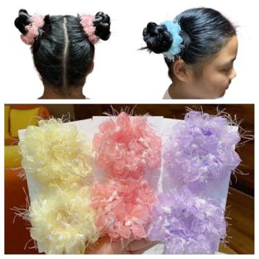 Imagem de Lemeilleur 8 peças (4 pares) elásticos elásticos de pelúcia fofa multicolorida para pãezinhos prendedores de rabo de cavalo para meninas e crianças, acessórios de cabelo para líderes de torcida