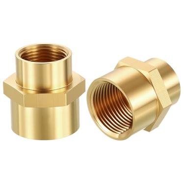 Imagem de Rebower Pacote com 2 adaptadores FeMale para FeMale, 2,5 cm FNPT x 3/10.2 cm FNPT Acoplador de Acoplamento de Latão Cabeça Hex Encaixe de Tubo para Automotivo, Transferência de Fluidos, Jardinagem