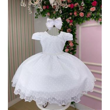 Imagem de Vestido Infantil Branco Batizado Poa - Fabuloso Ateliê, G, Branco