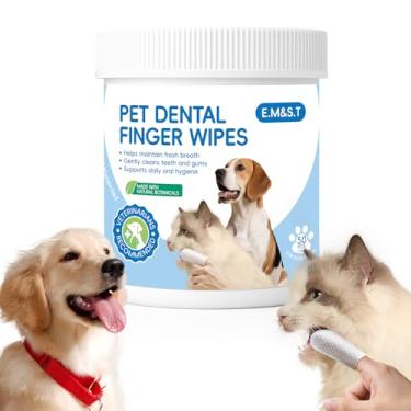 Imagem de Lenços umedecidos dentários para cães, lenços de limpeza de dentes para cães e gatos, removem manchas de tártaro, refrescam o hálito, alternativa para escova de dentes sem enxágue, fórmula de cuidados