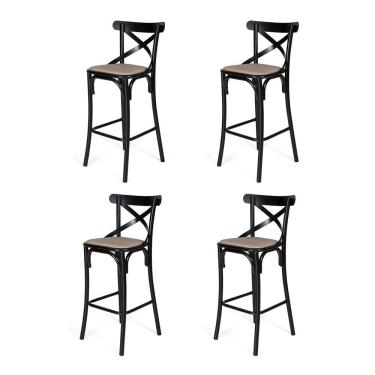 Imagem de Kit 4 Banquetas Katrina Premium Em Aço Preto Assento Bege