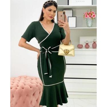 Imagem de Vestido Plus Size Viés Transpassado Moda Feminina Evangélica - Miss Fl