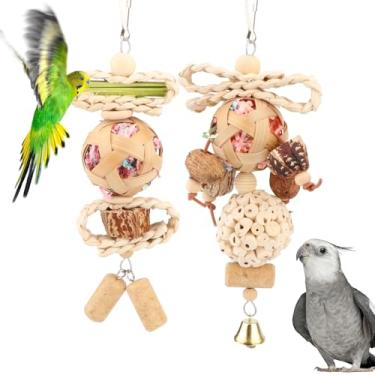 Imagem de Wontee Brinquedos de pássaros coloridos amassados, brinquedos de forrageamento sola natural para calopsitas, conures, periquitos, Senegal (pacote com 2)