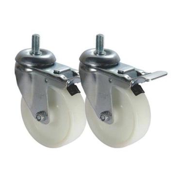 Imagem de Kit 2 un roda rodízio giratório rosca trava nylon 3" 75mm - AJAX