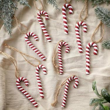 Imagem de Leinuosen 24 peças de enfeite de bengala doce de Natal vermelho e branco, bordô, vermelho, pendurado, bengala doce, decoração de árvore de Natal, muleta torcida, decoração para pendurar no Natal