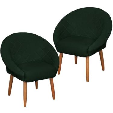 Imagem de Kit 2 Poltronas para Sala de estar Resistente Decorativa confortável tecido veludo confortável pés de madeira reforçado MOBLAN decor (VERDE MUSGO)