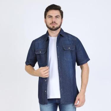 Imagem de Camisa Jeans Manga Curta com Bolsos Camisa Manga Curta Basico Masculin