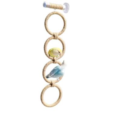 Imagem de Conjunto de brinquedos de poleiro de pássaro e 4 anéis de balanço com ventosa para uso interno/externo, brinquedos de escalada de poleiro de pássaro de madeira, suporte de poleiro de papagaio para