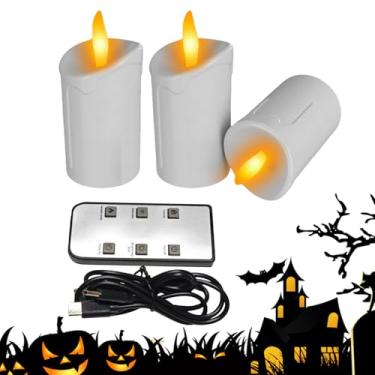 Imagem de Rrlihjgu Vela Elétrica - 3 Velas de Coluna sem Chama com Controlo Remoto,Decoração Luminosa para Casa Banheiro Quarto Sala Cozinha Jantar Lareira