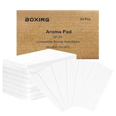 Imagem de Boxing Almofadas aromáticas, pacote com 24, filtros de substituição de umidificador, compatíveis com HU-802, HU-803, fragrância forte, maior duração e proteção para caixa de aroma, branco