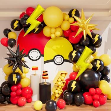 Imagem de Balão vermelho amarelo preto com design de raio kit de arco de guirlanda, arco de balão com tema de desenho animado com balões flash relâmpago Starburst para suprimentos de festa com tema de