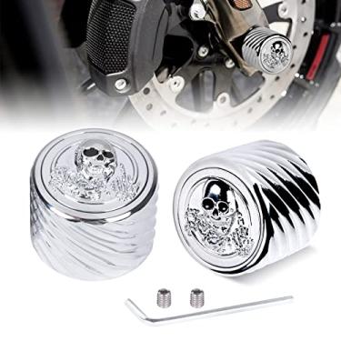 Imagem de Sresk Para Harley Street Glide Tampa de Porca de Eixo Dianteiro, Pacote com 2 Tampas de Porca de Eixo de Crânio CNC 3D Alumínio para Softail Dyna Touring Road King Electra Road Glide Sportster Iron 883 XL (Cromo B)