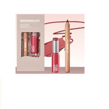 Imagem de Melemando Conjunto de 2 peças de delineador labial e batom, 2 em 2 delineadores labiais à prova d'água, conjunto de batom de longa duração, lápis lipliner fosco e kits de maquiagem de brilho labial