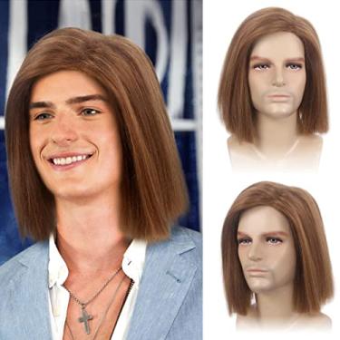 Imagem de MEDISIFA Gloden Perucas masculinas loiras na altura dos ombros para homens, masculinas, hippie, discoteca, anos 60, 70, fantasia, cosplay, anime, peruca masculina
