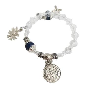 Imagem de Pulseira Consagração Terço dezena cristal medalha São Bento - Design M
