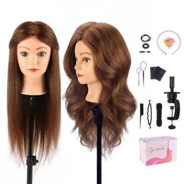 Imagem de Cabeça de manequim com 100% cabelo humano, cabelo real TopDirect 45,72 cm, Cosmetologia, cabeça de manequim, cabeleireiro, treino de cabeleireiro, cabeça de boneca com suporte de grampo e ferramentas