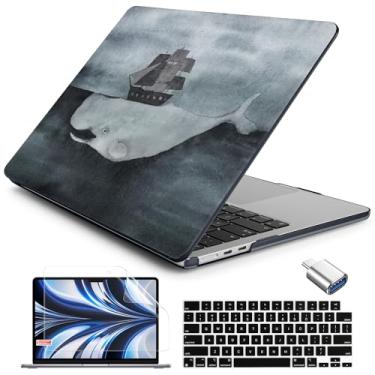 Imagem de Batianda Capa para MacBook Air 13 polegadas 2025 M4 2024 2022 modelo A3240 A3113 M3 A2681 M2, capa protetora fina e leve com estampa criativa com capa de teclado e protetor de tela, tubarão