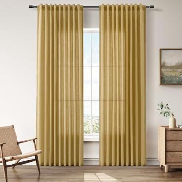 Imagem de Cortinas de linho douradas, 203 cm, aba traseira longa para sala de estar, 2 painéis, conjunto moderno de casa de fazenda, cortinas de linho, semitransparentes, filtragem de luz, privacidade, cortinas