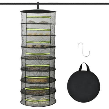 Imagem de Prateleira de secagem de tela suspensa de 8 camadas para ervas, rede de secagem de cesta dobrável com zíper e ganchos em S, desidratador de alimentos para economia de espaço para flores, brotos