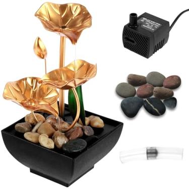 Imagem de LCZNXJJY Fonte de mesa para interior Fonte de água de mesa pequena cachoeira de lótus com rochas alimentada por USB Relaxamento Água corrente Meditação Ornamentos para decoração de casa, quarto,