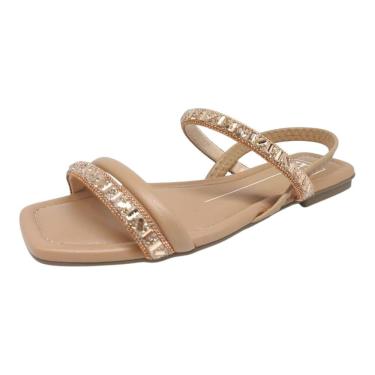 Imagem de Sandália Rasteirinha Feminina Pedrarias Strass Estilo Moleca